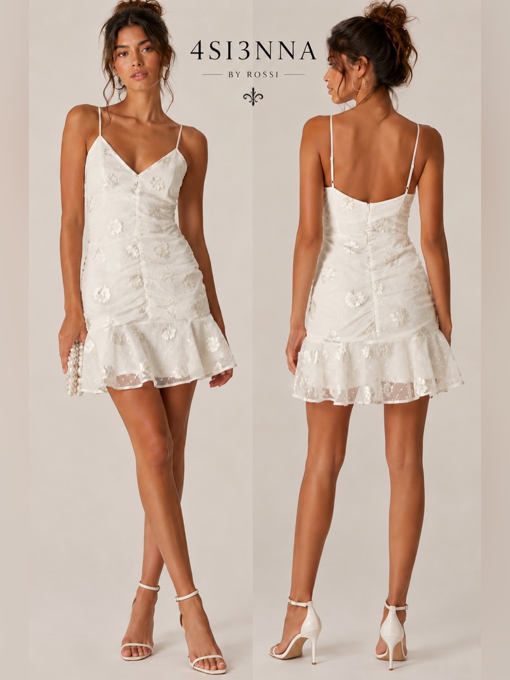 NWT 4SI3NNA White Floral Embroidered Mini Dress XS Euro Summer Coquette Bridal
